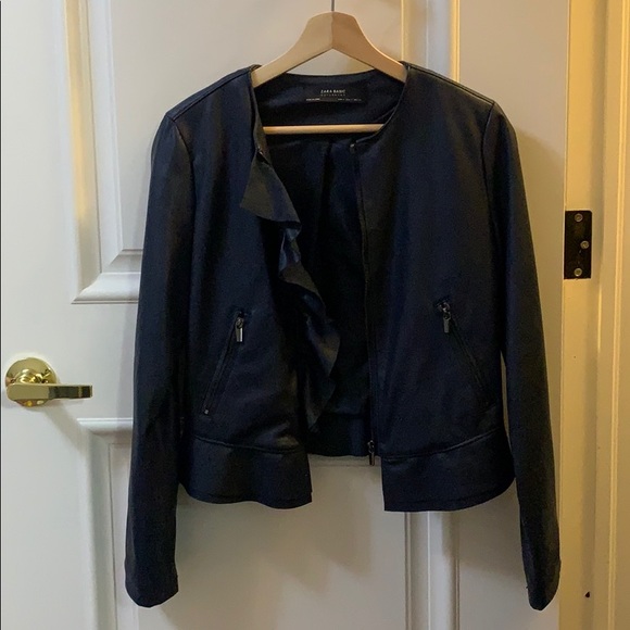 Zara Peplum Leather Frill Leather Jacket Zara Zara Japan Navy